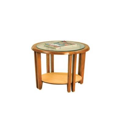 Soil Brown Round Table – Wooden Base with Glass Manufacturers in Jalpaiguri